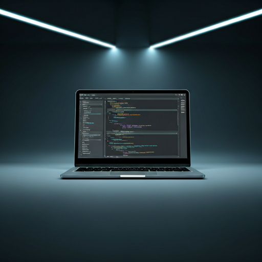 Laptop with code editor in a minimalist workspace